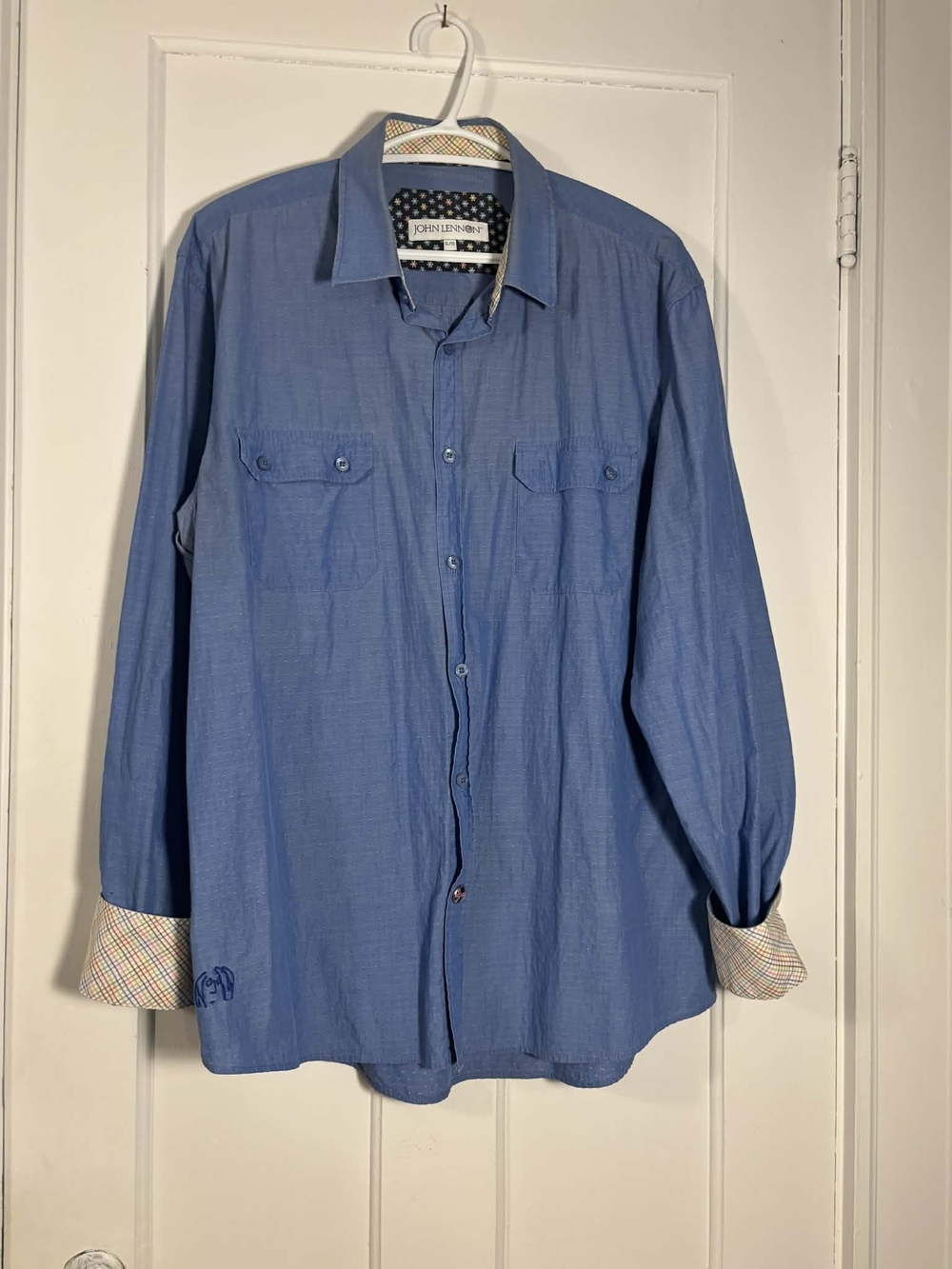 John Lennon,English Laundry,  Classic Blue Button-Down Casual Shirt XL
